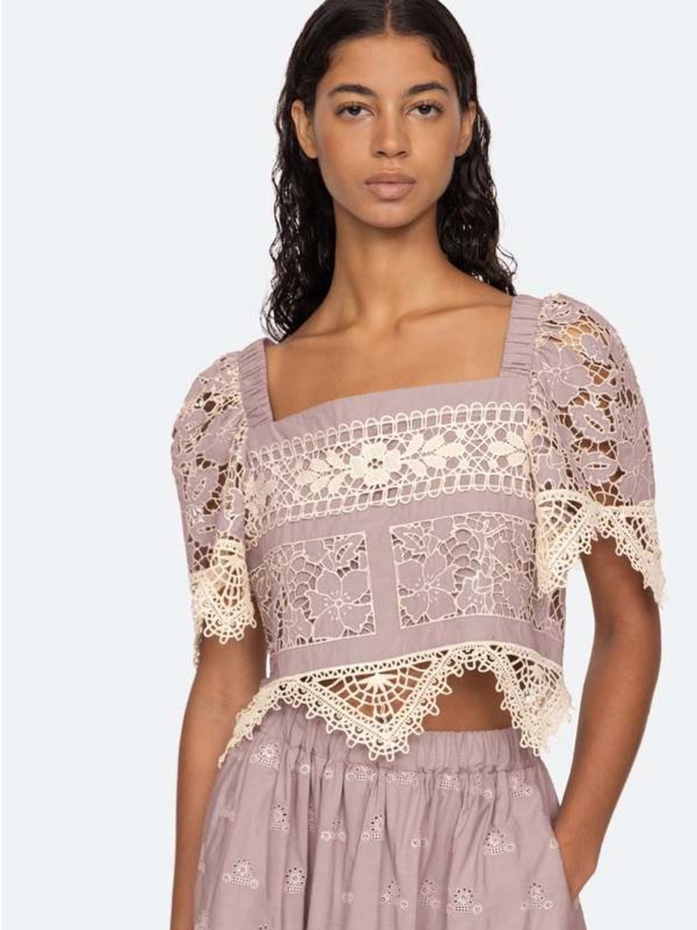 Sea New York Joah Square Neck Crop Top in Mauve and Cream
